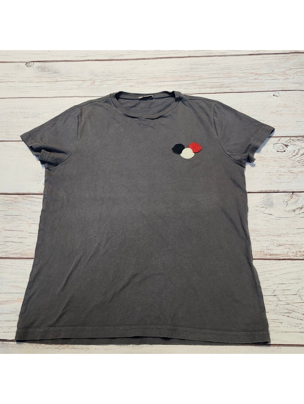 Moncler Gray Short Sleeve T Shirt with Tricolor Logo Patch Men's Small